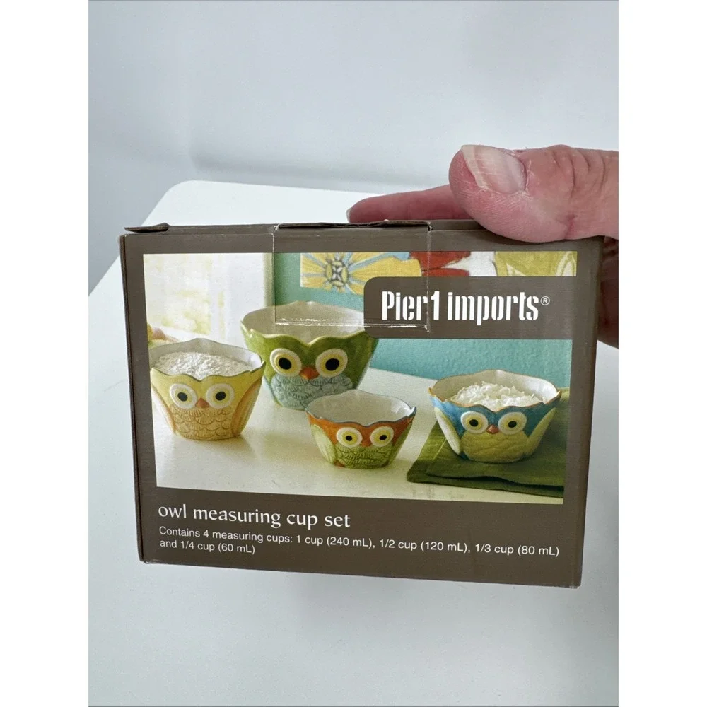 Pier 1 Owl Ceramic Measuring Cup 4‎ Piece Set Brand New.  Adorable